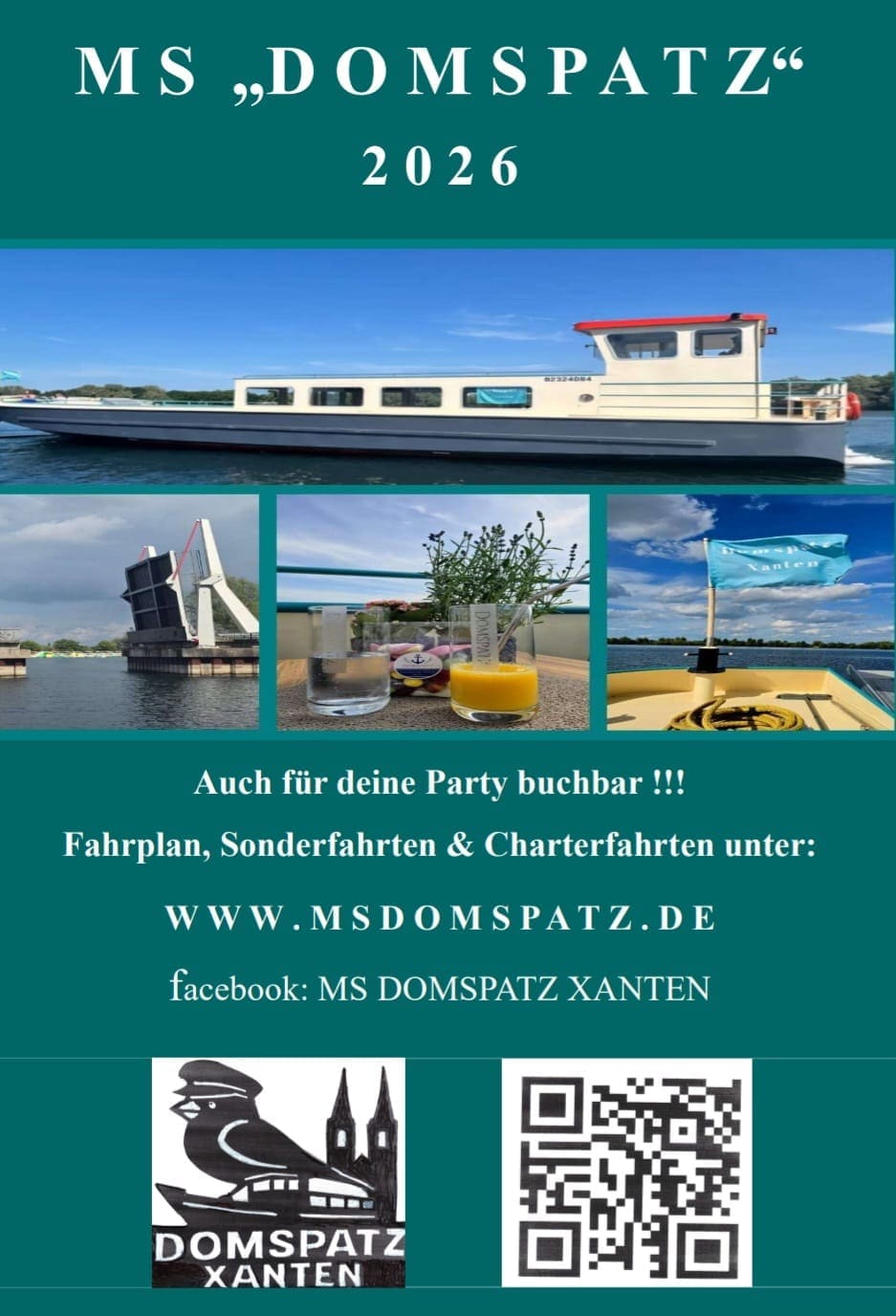 Offizielles Plakat MS Domspatz 2026 – Fahrplan, Sonderfahrten und Charterfahrten